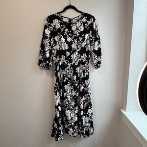 MTS Black and White Floral Midi Dress Large